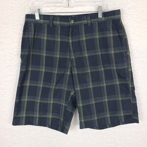 Callaway Shorts Mens 34 Black Green‎ Check Plaid 10" Inseam Golf Casual Chino